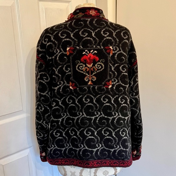 Icelandic Design wool floral lined button up embellished sweater jacket - Picture 4 of 12